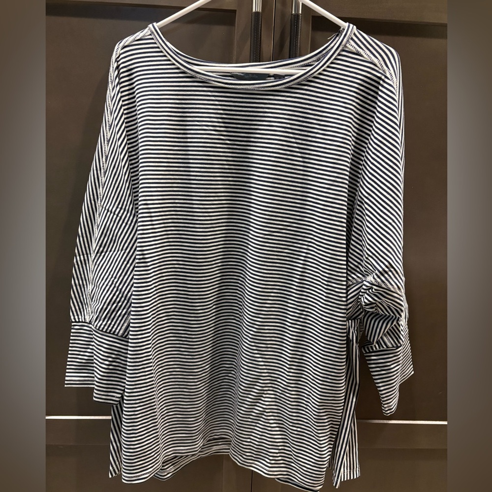 AnyBody Navy & Off White Striped 3/4 Sleeves Top, XL
